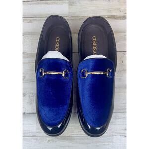 Men's Tuxedo Patent Loafers Classic Black W/ Blue Velvet Dress Formal SIZE 9.5